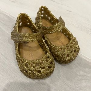 Mini Melissa gold size 5 baby shoes